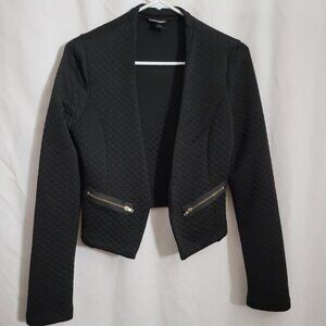 Wet Seal Large Black Blazer Quilted Open faux pockets long sleeves Junior EUC